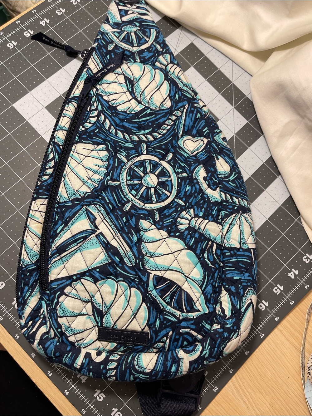 Vera Bradley Nautical Print Quilted Sling Bag - Teal & Navy